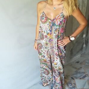 Zara Basic Colorful Floral Print Sleeveless Jumpsuit Wide Leg Pockets Size M